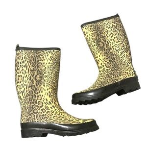 Austin Trading Co. Rain Boots Cheetah Leopard Print Black Soles Sz 6